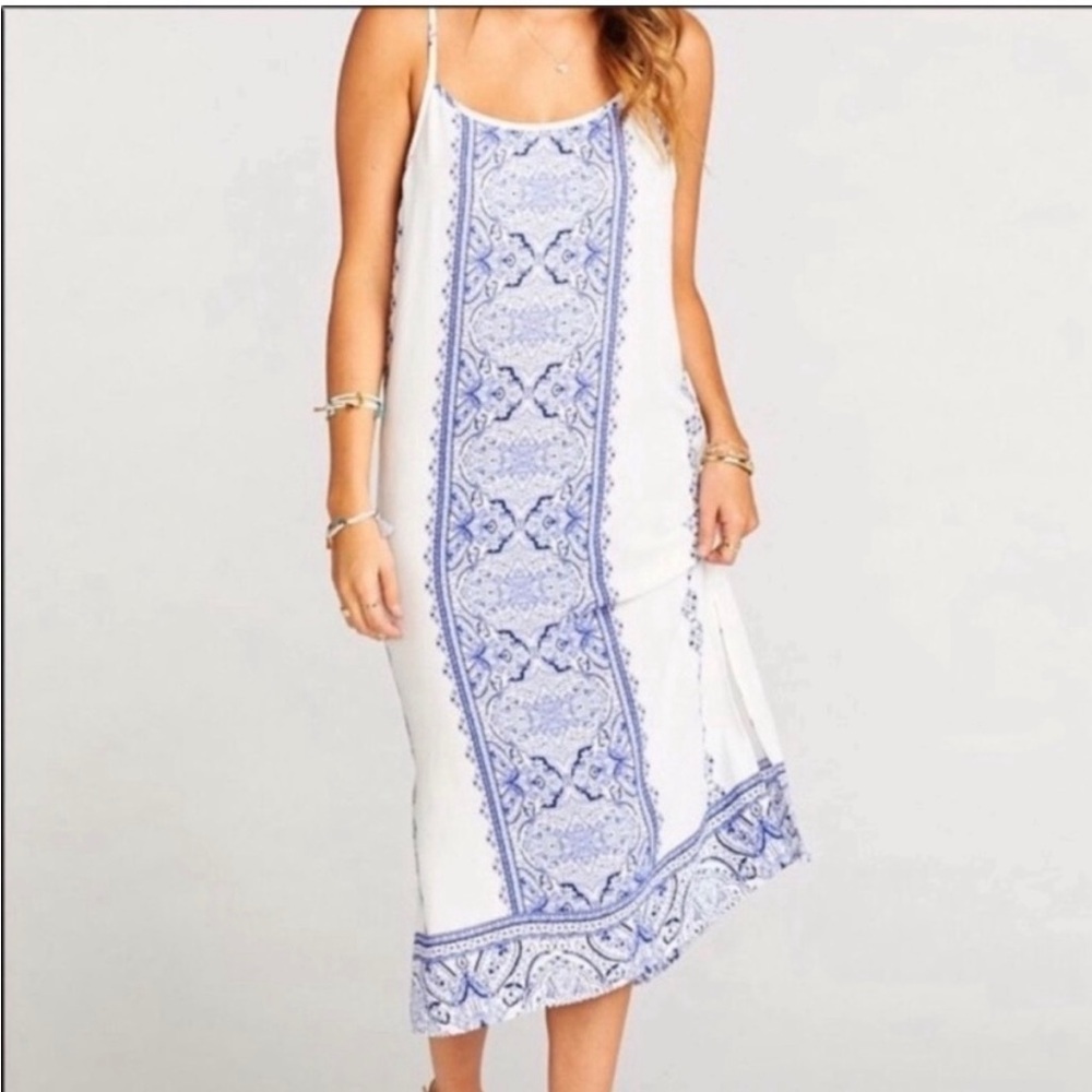 Show Me Your MuMu White/Blue Slip Midi Dress | Women’s XS | Boho Dress